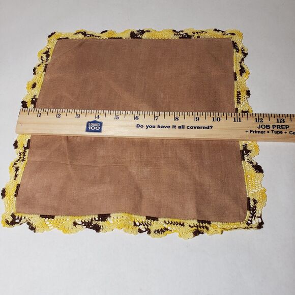 VTG HANKIE BROWN & YELLOW CROCHETED LACE EDGE HANDMADE POCKET SCARF ESTATE - Picture 9 of 10